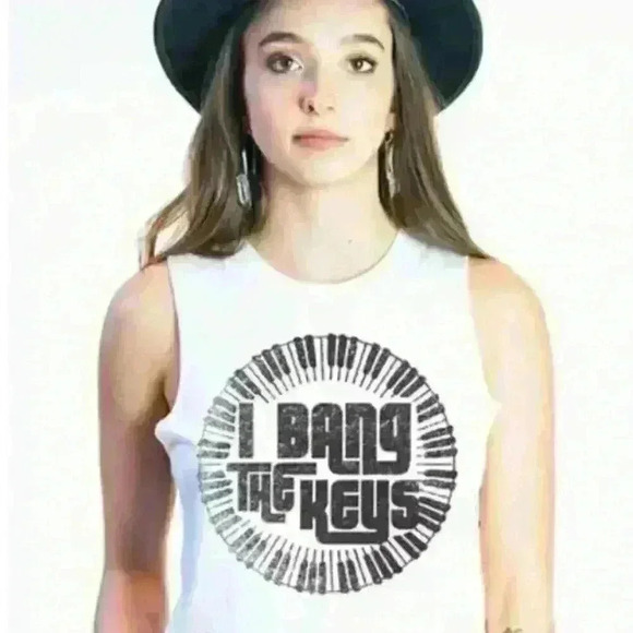 Mamie Ruth I Bang The Keys Tank Band Wife Piano Keyboard wifey Size Small NWT - Picture 2 of 14